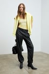 LILLESOL Kadın Fitilli Görünümlü Slim Fit Vücuda Oturan Havuz Yakalı Pamuklu Basic Sarı Atlet