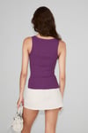 LILLESOL Kadın Fitilli Görünümlü Slim Fit Vücuda Oturan Havuz Yakalı Pamuklu Basic Mor Atlet