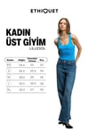 LILLESOL Kadın Fitilli Görünümlü Slim Fit Vücuda Oturan Havuz Yakalı Pamuklu Basic Mavi Atlet