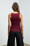 LILLESOL Kadın Fitilli Görünümlü Slim Fit Vücuda Oturan Havuz Yakalı Pamuklu Basic Bordo Atlet