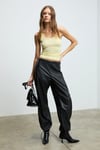 LILLESOL Kadın Fitilli Görünümlü Slim Fit Vücuda Oturan Havuz Yakalı Pamuklu Basic Sarı Atlet