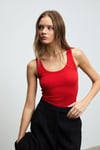 LILLESOL Kadın Fitilli Görünümlü Slim Fit Vücuda Oturan Havuz Yakalı Pamuklu Basic Kırmızı Atlet