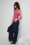 LILLESOL Kadın Fitilli Görünümlü Slim Fit Vücuda Oturan Havuz Yakalı Pamuklu Basic Koyu Fuşya Atlet