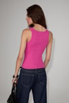 LILLESOL Kadın Fitilli Görünümlü Slim Fit Vücuda Oturan Havuz Yakalı Pamuklu Basic Koyu Fuşya Atlet