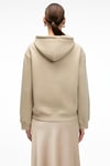 LIORAEN Kadın Baskılı Relaxed Kanguru Cepli Kapüşonlu Taş Rengi Sweatshirt