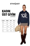 LIORAEN Kadın Baskılı Relaxed Kanguru Cepli Kapüşonlu Lacivert Sweatshirt