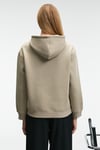 LIORAEN Kadın Baskılı Relaxed Kanguru Cepli Kapüşonlu Taş Rengi Sweatshirt