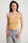 LIZETH Kadın Slim Fit Dar Kesim Oyuk Yaka İnce Askılı Basic Hardal Atlet