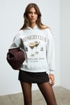 LUKKIS Kadın Yumuşak Kumaşlı Nakışlı Kapüşonlu Ekru Sweatshirt