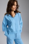 LYKA Kadın Organik Pamuk 3 İplik İçi Şardonlu Süs Etiketi Detaylı Regular Mavi Sweatshirt