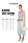 MAELIS Kadın Yumuşak Ve Esnek Kumaş Organik Pamuk Yuvarlak Yaka Ekru Çizgili T-Shirt