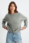 MAIJA Kadın Bisiklet Yaka İçi Polarlı Oversize Fit Basic Açık Haki Sweatshirt