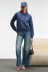 MELUREA Kadın Nakışlı Kapüşonlu Comfort Fit Koyu Mavi Sweatshirt