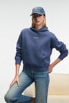 MELUREA Kadın Nakışlı Kapüşonlu Comfort Fit Koyu Mavi Sweatshirt