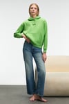MELUREA Kadın Nakışlı Kapüşonlu Comfort Fit Fıstık Yeşili Sweatshirt