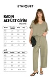 MILANE Kadın Organik Pamuklu V Yakalı Rahat Kalıplı Yüksek Bel Eşofmanlı Haki Alt-Üst Takım