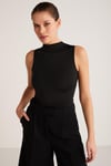Monday Kadın Esnek Jarse Kumaşlı Vücüdu Saran Hafif Dik yaka Siyah Bluz