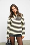 MUSE Kadın Çizgili Triko Polo Yakalı Regular Fit Sarı Sweatshirt