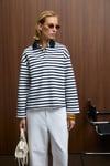 MUSE Kadın Çizgili Triko Polo Yakalı Regular Fit Lacivert Sweatshirt