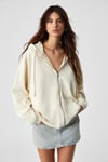 NISPORENI Kadın Oversize Fit Kapüşonlu %100 Organik Pamuk 3 İplik Krem Sweatshirt
