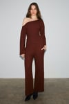 NIVEAS Kadın Yumuşak Ve Esnek Kumaşlı Kayık Yakalı Yanı Büzgülü Koyu Kahverengi Sweatshirt