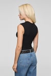ORILENNA Kadın Önü Düğüm Detaylı Vücudu Saran Sıfır Kollu Slim Fit Siyah Bluz