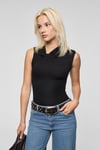 ORILENNA Kadın Önü Düğüm Detaylı Vücudu Saran Sıfır Kollu Slim Fit Siyah Bluz