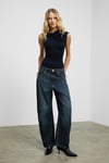 ORILENNA Kadın Önü Düğüm Detaylı Vücudu Saran Sıfır Kollu Slim Fit Lacivert Bluz