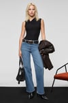 ORILENNA Kadın Önü Düğüm Detaylı Vücudu Saran Sıfır Kollu Slim Fit Siyah Bluz