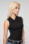 ORILENNA Kadın Önü Düğüm Detaylı Vücudu Saran Sıfır Kollu Slim Fit Siyah Bluz