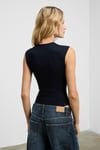 ORILENNA Kadın Önü Düğüm Detaylı Vücudu Saran Sıfır Kollu Slim Fit Lacivert Bluz