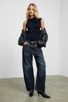 ORILENNA Kadın Önü Düğüm Detaylı Vücudu Saran Sıfır Kollu Slim Fit Lacivert Bluz