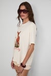 ORISTANO Kadın %100 Organik Pamuklu Kalın Dokulu Oversize Fit Baskılı Ekru T-Shirt