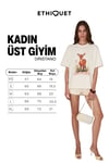 ORISTANO Kadın %100 Organik Pamuklu Kalın Dokulu Oversize Fit Baskılı Ekru T-Shirt