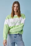 PAYNE Kadın Bisiklet Yaka Oversize Beyaz - Fıstık Yeşili Sweatshirt
