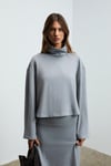 PLORUNS Kadın Yumuşak Ve Esnek Kumaşlı Balıkçı Yaka Gri Sweatshirt