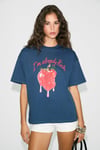 PREKA Kadın %100 Pamuk Yumuşak Kumaşlı Baskı Detaylı Lacivert T-Shirt