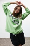 Ramona Kadın Oversize Yumuşacık İçi Polarlı Organik Pamuklu Baskılı Yuvarlak Yakalı Yeşil Sweatshirt
