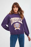 Ramona Kadın Oversize Yumuşacık İçi Polarlı Organik Pamuklu Baskılı Yuvarlak Yakalı Mor Sweatshirt
