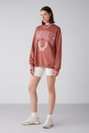 Ramona Kadın Oversize Yumuşacık İçi Polarlı Organik Pamuklu Baskılı Yuvarlak Yakalı Kiremit Rengi Sweatshirt