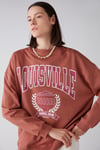 Ramona Kadın Oversize Yumuşacık İçi Polarlı Organik Pamuklu Baskılı Yuvarlak Yakalı Kiremit Rengi Sweatshirt