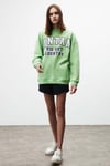 Ramona Kadın Oversize Yumuşacık İçi Polarlı Organik Pamuklu Baskılı Yuvarlak Yakalı Yeşil Sweatshirt