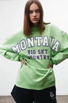 Ramona Kadın Oversize Yumuşacık İçi Polarlı Organik Pamuklu Baskılı Yuvarlak Yakalı Yeşil Sweatshirt
