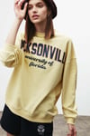 Ramona Kadın Oversize Yumuşacık İçi Polarlı Organik Pamuklu Baskılı Yuvarlak Yakalı Sarı Sweatshirt