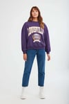 Ramona Kadın Oversize Yumuşacık İçi Polarlı Organik Pamuklu Baskılı Yuvarlak Yakalı Mor Sweatshirt