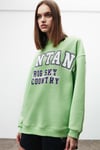 Ramona Kadın Oversize Yumuşacık İçi Polarlı Organik Pamuklu Baskılı Yuvarlak Yakalı Yeşil Sweatshirt