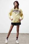 Ramona Kadın Oversize Yumuşacık İçi Polarlı Organik Pamuklu Baskılı Yuvarlak Yakalı Sarı Sweatshirt