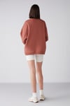 Ramona Kadın Oversize Yumuşacık İçi Polarlı Organik Pamuklu Baskılı Yuvarlak Yakalı Kiremit Rengi Sweatshirt