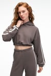 ROSELLE Kadın Kapüşonlu Yan Şeritli Kurdele Detay Crop Antrasit Sweatshirt