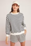 SAHRA Örme Comfort Lacivert - Ekru Tekli Sweatshirt